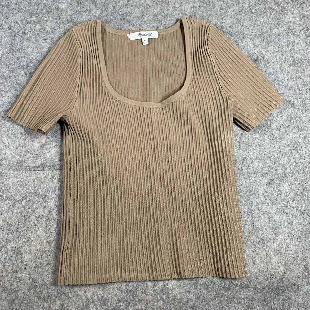Madewell Ottoman Crop Top Women's XS Ribbed Knit Sweater Tee In Light Umber